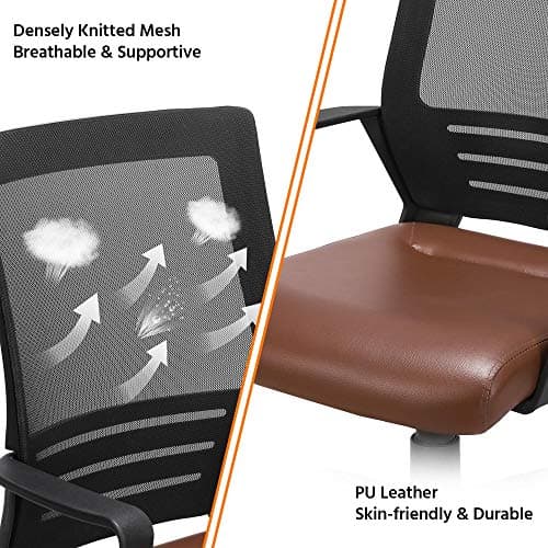 Yaheetech Ergonomic Home Office Chair Leather and Mesh Combine Desk Chair Rolling Swivel Adjustable Mesh Chair with Lumbar Support and Armrests for Office and Home, Brown 5