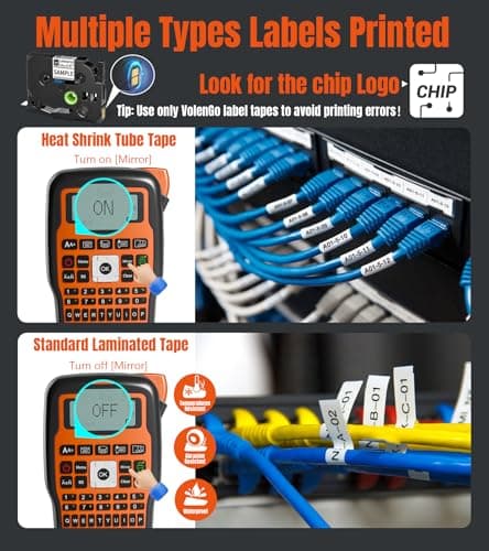 VolenGo Label Maker Machine with-Tape, Heat Shrink Label Maker Waterproof-Labels, Wire Cable label Maker, E1000 Labeler Machine with-Tape 12mm Laminated Handheld Labeling Machine for Industrial Office 7