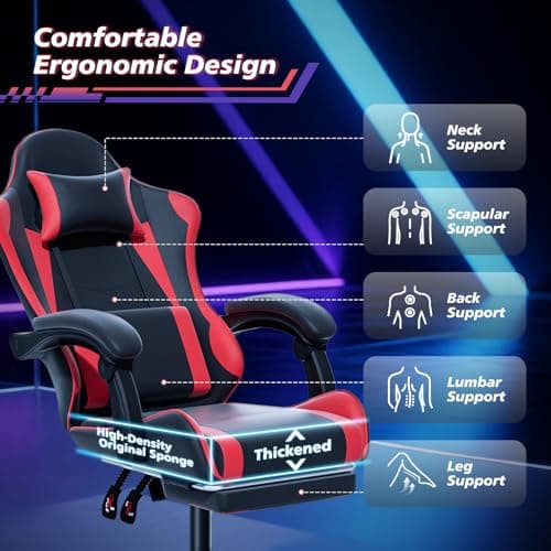 Magshion Gaming Chair, Ergonomic Computer Chair with Linkage Armrests, Height Adjustable Video Game Chair with Footrest and Headrest for Silla Gamer and Adults, 350 Lbs Capacity, Red 5