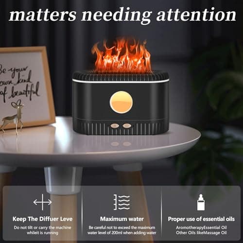 e-hooy Diffuser, 200ml Colorful Flame Air Aroma Diffuser Humidifier, Noiseless Aromatherapy Diffuser with Auto-Off Protection for Home, Office, Bedroom, Gift (LA0630-black) 6
