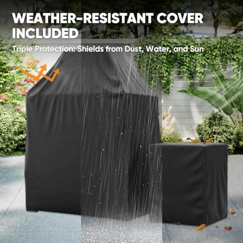 INTER HUT 35’’ Smokeless Outdoor Propane Fireplace with Tank Storage & Mesh Door, CSA Certified 50,000 BTU Patio Fire Pit with Cover for Garden, Backyard and Patio, Black/Beige 7