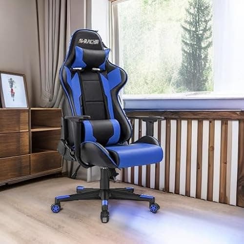 Homall Gaming Chair, Office Chair High Back Computer Chair Leather Desk Chair Racing Executive Ergonomic Adjustable Swivel Task Chair with Headrest and Lumbar Support(Blue) 6