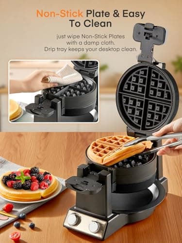 FOHERE 2-in-1 Omelette Maker&Waffle Maker, 1400W Omelet Maker 180° Flip, Adjustable Browning Control, Non-Removable & Nonstick Pans, Make Two Omelet and One Waffle at Once for Home (Dark Black) 5