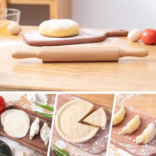 AISOSO Rolling Pins for Baking, 15.75 Inches Wooden Rolling Pin with Handles, Classic Nonstick Dough Roller for Fondant Pizza Pie Crust Cookie Pastry, Kitchen Baking Essentials, Light Yellow 6