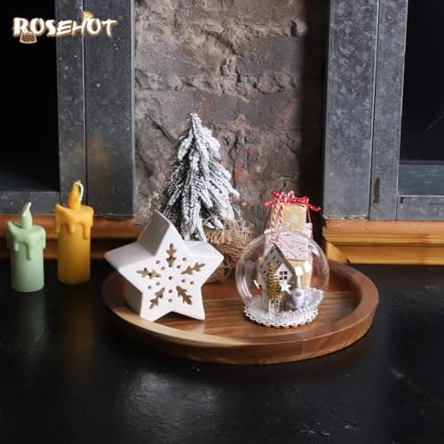 RoseHot Acacia Wood Serving Tray, 11.8" Round Wooden Decorative Ottoman Tray for Coffee Table Kitchen Counter, Centerpiece Tray for Home Decor Kitchen Decor 6