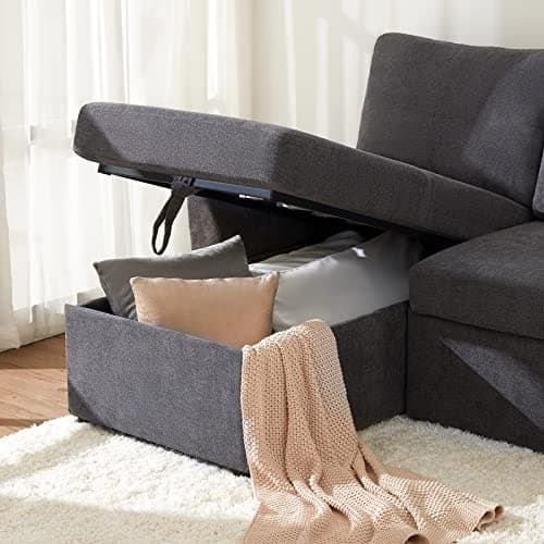 VanAcc Sleeper Sofa, Sofa Bed- 2 in 1 Pull Out Couch Bed with Storage Chaise, Sleeper Couch for Living Room, Grey Linen 6