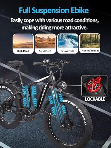 (26" EB7PRO, White) Ebike for Adults, 4000W Peak 6000W Dual Motor Electric Bike, 52V 32AH, 90Mile & 45MPH Fat Tire All Terrain Electric Bicycles, 7 Speed AWD Full Suspension Electric Mountain Bike 5