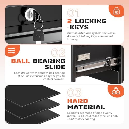 INTERGREAT Lateral File Cabinet 2 Drawer, Black Metal File Cabinets for Home Office, Locking File Cabinet for Letter/Legal/F4/A4 Size Hanging Files, Easy Assembly 6