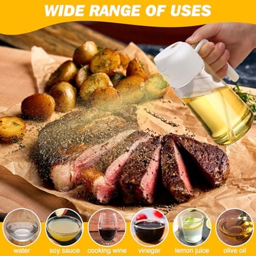 2 Pack Olive Oil Sprayer for Cooking - 2 in 1 Oil Dispenser and Oil Sprayer - 16.5oz/470ML Glass Spray Bottle with Premium Nozzle,Leak Proof Oil Dispenser Bottle for kitchen,Air Fryer,Salad,Grilling 6
