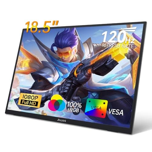 Jhcztrk Portable Monitor 18.5 Inch 120Hz FHD 1080P HDMI USB-C, 99% sRGB, HDR Gaming Monitors Built-in Speakers Kickstand and VESA Travel Second Screen for Laptop Mac PC Xbox PS4/5 Switch