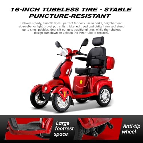 Heavy Duty 4 Wheel Mobility Scooters for Seniors & Adults 500lbs Capacity - Electric Powered Chair - 800W All Terrain Fast Mobility Scooter for Travel w/Long Range Battery Remote Key 5
