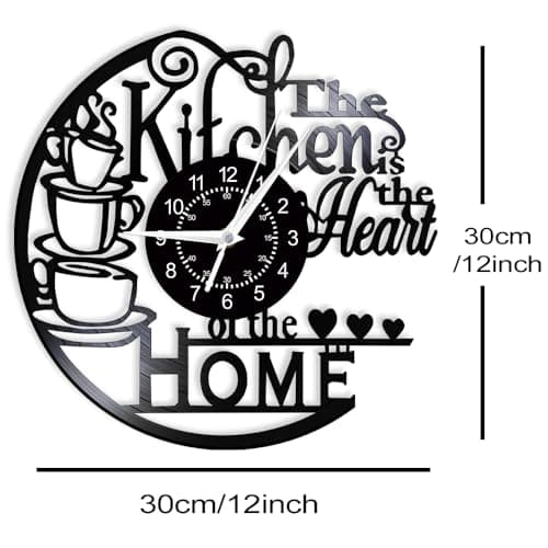 Timeglow 12'' Kitchen Vinyl Record Wall Clock 7 Kinds of LED Color, Kitchen Heart Home Theme Wall Clock Night Light Silent Non Ticking Coffee Bar Wall Watch Clock for Women Wife Restaurant Dining Room 2