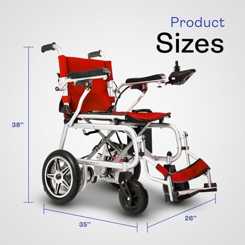 Burch Bike Artemis Pro Lightweight Foldable Electric Wheelchairs for Seniors - 2x250W Power Wheelchair - Travel/User Friendly Electric Wheelchairs for Seniors, Long Range Electric Wheelchair (Red) 6