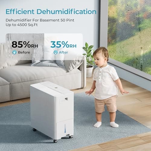 Euhomy 4500 Sq.Ft Energy Star Dehumidifier for Basement with Drain Hose,50 Pint to 110 Pint Large Dehumidifier with 1.59 Gallon Water Tank and Auto Shut-off and 4 Operation Modes for Home 5