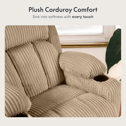 FLEXISPOT XL31 Power Lift Recliner Chair for Elderly, Electric Lift Chair with Massage & Heat, Corduroy Reclining Sofa w/Cup Holders, Side Pockets for Living Room Bedroom(Medium Size,Khaki) 6