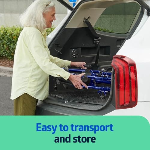 Medline Lightweight Foldable Transport Wheelchair with Handbrakes and 12-Inch Wheels, Blue Frame, Black Upholstery 3