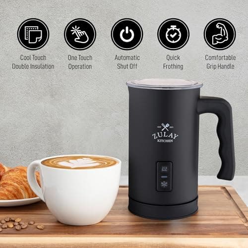Zulay 4-in-1 Milk Frother & Steamer – Hot & Cold Foam Maker, Milk Warmer & Chocolate Stir – Automatic Temp Control, Nonstick Double-Wall Stainless Steel Jug, Auto Shut Off, 360° Base – Aero Black 6