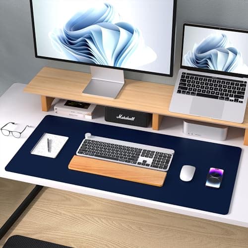 Aothia Leather Desk Pad Protector, Mouse Pad, Office Desk Mat, Non-Slip PU Leather Desk Blotter, Laptop Desk Pad, Waterproof Desk Writing Pad for Office and Home(Dark Blue,31.5" x 15.7") 9