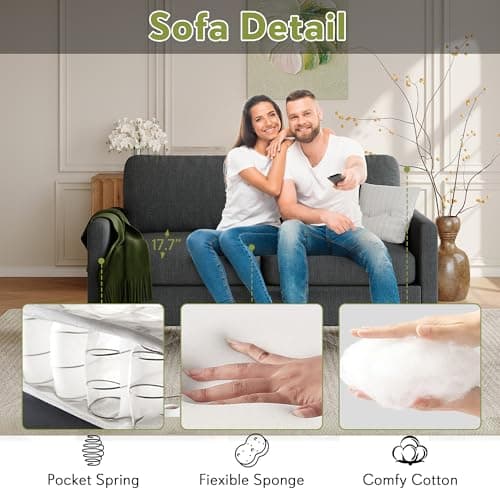 STHOUYN 56" W Fabric Loveseat Sofa with 2 USB, Small Couches for Living Room, Bedroom, Office, Easy Assembly & Comfy Cushion, Dark Grey 6