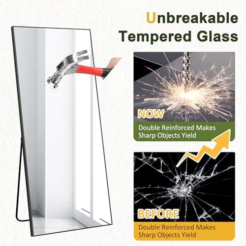 NicBex Full Length Mirror with Stand, 56"x19" Aluminum Alloy Frame Floor Mirror, Black, Shatter-Proof Glass - Free Standing, Leaning Against Wall or Wall-Mounted, for Bedroom Living Room Dressing Room 7