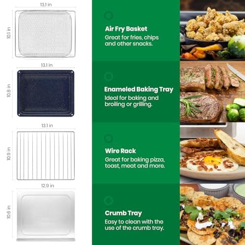 VAL CUCINA Infrared Heating Air Fryer Toaster Oven, Extra Large Countertop Convection Oven 10-in-1 Combo, 6-Slice Toast, Enamel Baking Pan Easy Clean with Recipe Book, Brushed Stainless Steel Finish 9