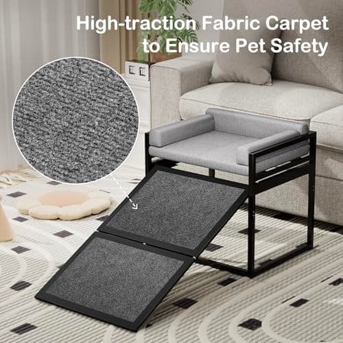 Clioran Pet Stairs Ramp Dog with Detachable 20% Wider Seat Mate,Companion Chair Platform for Small Doggie and Cat,Dachshund Puppy Non-Slip Ladder Perch,Doggy Step for High Bed Window Sofa Office Grey 5