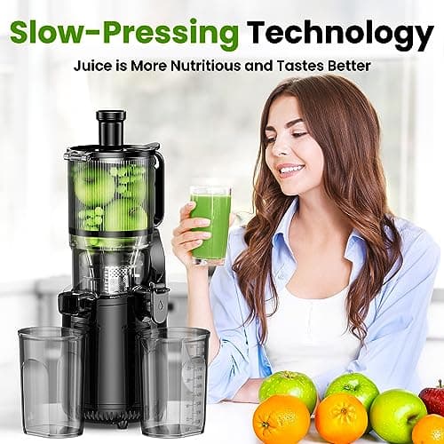 Cold Press Juicer, Amumu Slow Masticating Machines with 5.3" Extra Large Feed Chute Fit Whole Fruits Vegetables Easy Clean Self Feeding BPA Free 250W 7