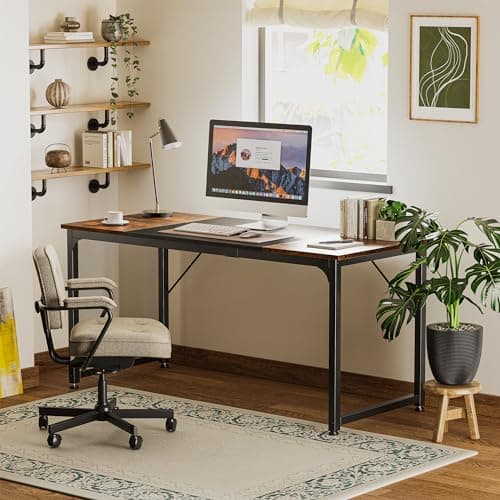 Huuger Computer Desk, 63 Inch Office Desk, Gaming Desk with Storage, Writing Desk Work Desk for Home Office, Study, Modern Simple Desk, Large Legroom, Metal Frame, Rustic Brown and Black 7