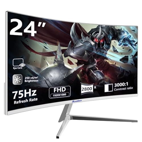 Sealan 24 inch Curved Gaming Monitor 75Hz Refresh Rate 16:9 Aspect Ratio Ergonomic Tilt & VESA Compatible - Home Office Sync FHD 1920x1080p Visual Experience for Work & Play