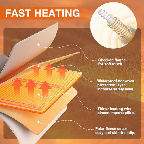 AEPINBH Electric Blanket Throw - Soft Checked Flannel with 6 Heating Levels, 4 Hours Auto-Off, Fast Heating, ETL & FCC Certified, 50"x60", Overheating Protection, Cozy Heated Blanket Throw（White） 6