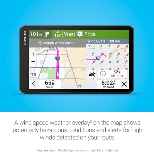 Garmin dēzlCam™ OTR725 High-Res 7” GPS Truck Navigator with Built-in 1080P HD Dash Cam, Automatic Incident Recording, Custom Routing, Satellite Imagery, Wind Speed, Community-Shared Loading Docks 6