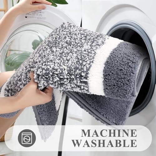 Pauwer Bathroom Rug Mat Set 3 Piece, Microfiber Shaggy Bath Set, Non-Slip Ultra Soft Carpet Mats, Absorbent with U-Shaped Toilet for Bathroom, Tub, Shower, Dark Grey 6