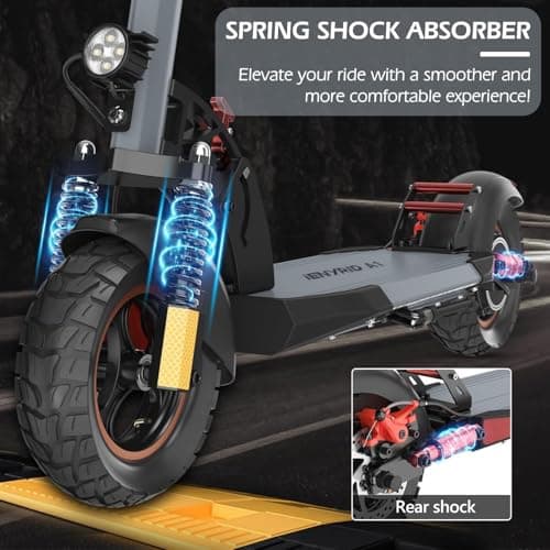 A1 Electric Scooter Adults, 1000W Peak Motor, Up to 25 Miles Range / 28MPH, 10" Offroad Pneumatic Tire, Dual Suspension Electric Scooter, 360 ° Light Systems, Portable Folding Commuting 7