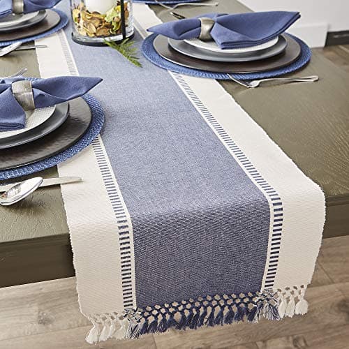 DII Dobby Stripe Woven Table Runner, 13x72-inch, French Blue 5