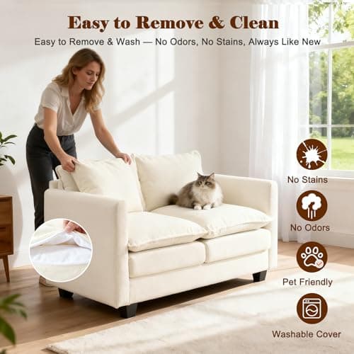 MUDANT Loveseat Sofa Cloud Sofa Couch 50'', Modern Loveseats 2 Seat Couch 27" Deep Seat with 2 Pillows for Small Spaces Apartment Studio Office Bedroom Living Room 8834-BEIGE-1 6