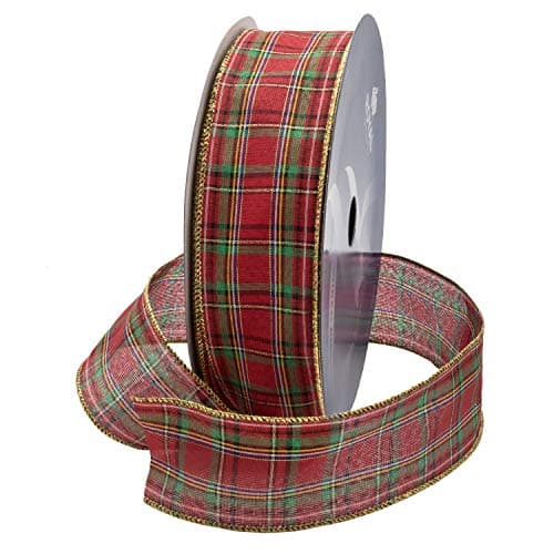 Royal Imports Wired Traditional Clarkston Tartan Plaid Christmas Waterproof Ribbon, Floral & Craft Decor - 2.5" (#40) - 50 Yd (150') - Gold Edge