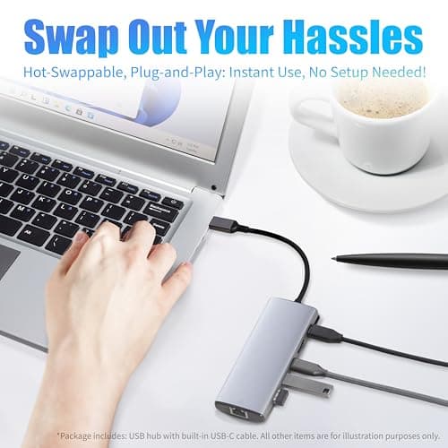 Amazon Basics 6-in-1 USB-C 3.2 (10G) Hub, Multiport Adapter with 100W Power Delivery, 4K HDMI, Ethernet, 2 USB-A, 1 USB-C, Light Grey, 4.70 x 1.81 x 0.59 inches 6