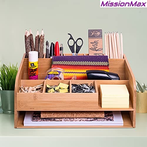 MissionMax Bamboo Wood Desk Organizer with File Organizer for Office Supplies Storage & Desk Accessories. Perfect Decor combo for Desk Organization, Home Office and more 8