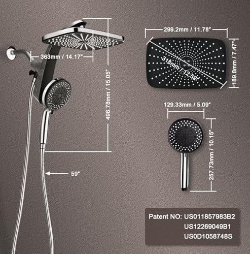 High Pressure Rain Shower Head: Upgrade Shower Heads with Handheld Spray Combo with Fixed Showerhead and 10 Sprays Handheld Shower Head, Detachable Shower head Built-in Magnetic Docking and Power Jets 8