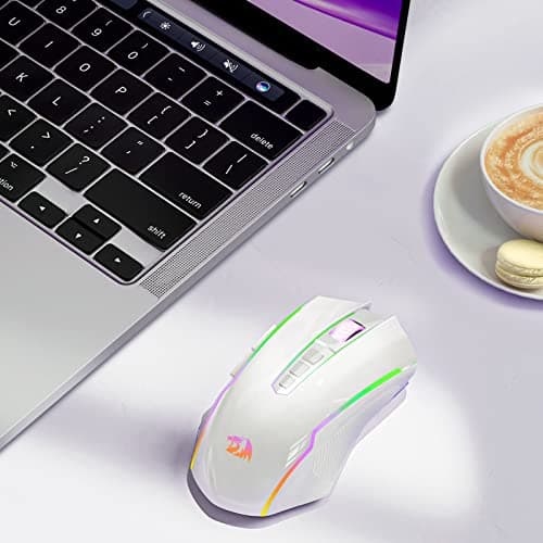 Redragon Wireless Gaming Mouse with RGB Backlit, 8000 DPI, with Fire Button, Macro Editing Programmable,70Hrs for Windows/Mac, Rechargeable, White, M910-WS 7