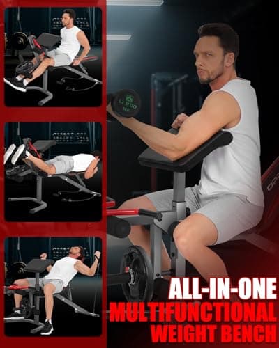 Professional Weight Bench with Leg Extension & Leg Curl & Preacher Curl, Heavy-Duty Adjustable Weight Bench Press Set Incline Decline Flat Workout Bench Full Body Strength Training for Home Gym 6