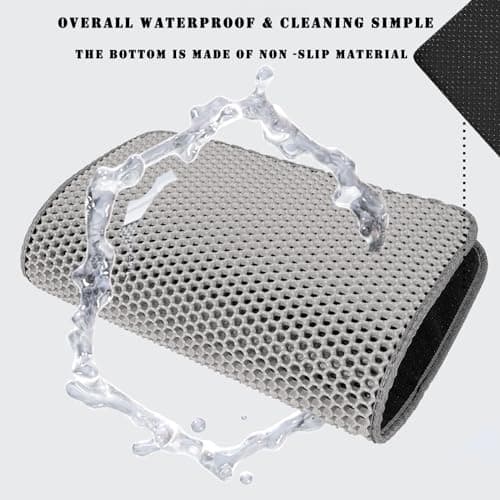 HCY&WLD Cat Litter Mat, 45x26/35x24/30x22/24x18 Inch Double Layer Cat Litter Box Mat, EVA Non-Slip, Waterproof Urine Proof Cat Litter Catcher Mat, Easy Clean Scatter Control (35x24 Inch, Gray) 6