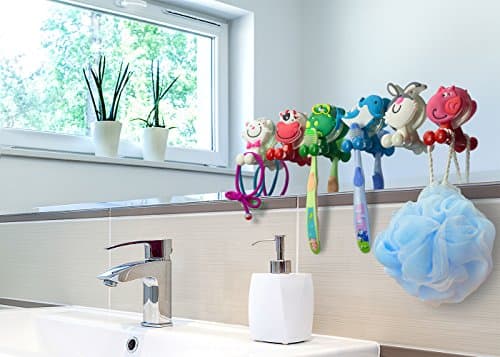 BOLICA Cute Cartoon Animal,Kids Toothbrush Holder,Suction Cup Hook 6 Pcs