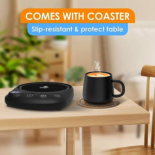 KitchekShop Coffee Mug Warmer - Fastest Heating & Highest Temperature, Coffee Cup Warmer for Desk Auto Shut Off, 4 Temp Settings & 1-12H Timer, Smart Electric Beverage Warmer for Coffee, Tea (Black) 5