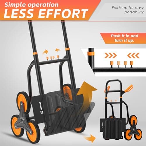 Stair Climbing Hand Truck 440lb，Heavy Duty Dolly Cart for Stairs，Thickened Upgraded Steel Tube Folding Stair Climbing Trolley with Six Wheels and Telescoping Handle 6