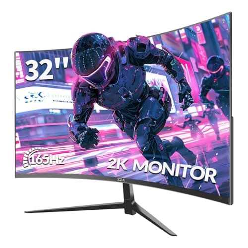 ZZA 32 Inch Curved Monitor,1440p VA Screen 165Hz, 1500R Curved Gming Monitor,Computer Monitor 1ms,FreeSync & G-Sync, HDR10, 120% sRGB Coverage, DP/HDMI, PC Monitor VESA Mount Compatible