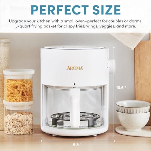 AROMA® Glass Air Fryer and Countertop Convection Oven with Powerful 360Crispy™ Technology (3 Quart), White 5