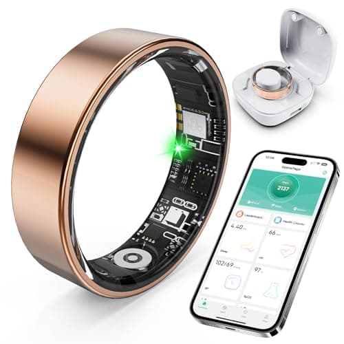 Smart Ring with Sleep Monitoring, Step Counting, Heart Rate, Blood Oxygen for iPhone and Android, No Subscription Fee, IP68 Waterproof Health Tracker (Rose Gold, 7)