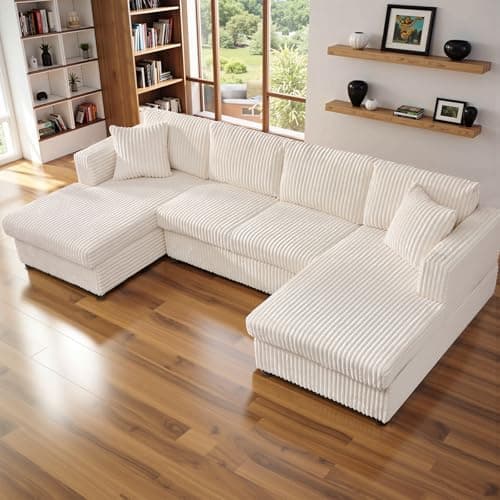 123" U-Shaped Convertible Modular Sectional Sofa with 2 L-Shape Chaises, Cloud Couch Design for Living Room, Includes 2 Pillows (Beige)