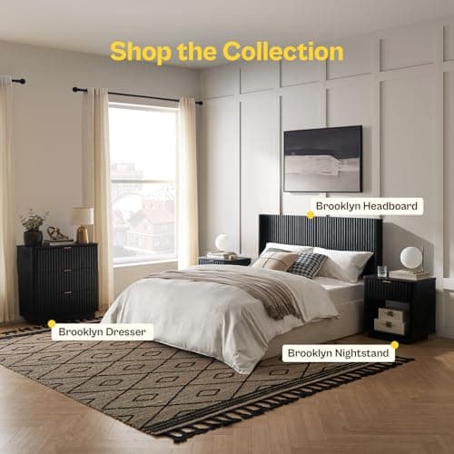 mopio Brooklyn Fluted Nightstand, Modern Farmhouse Nightstand, Small Side, Wood Bedside Table with Drawer, End Table with Storage, Fluted Night Stand, Curved Profile (Black Oak, Single) 8